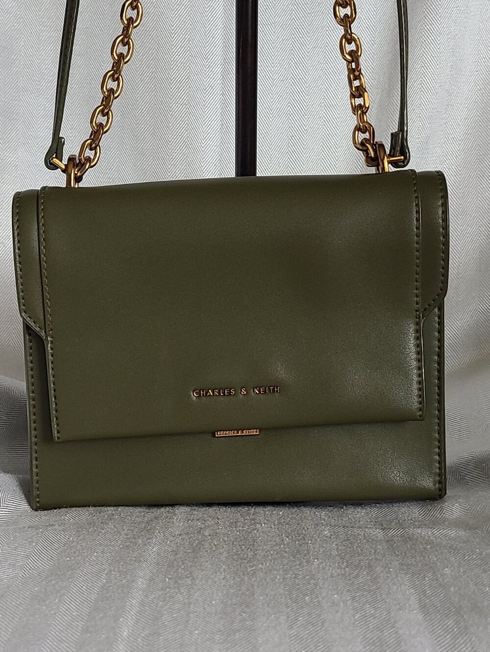 Charles & Keith Olive Green Crossbody with Gold Chain